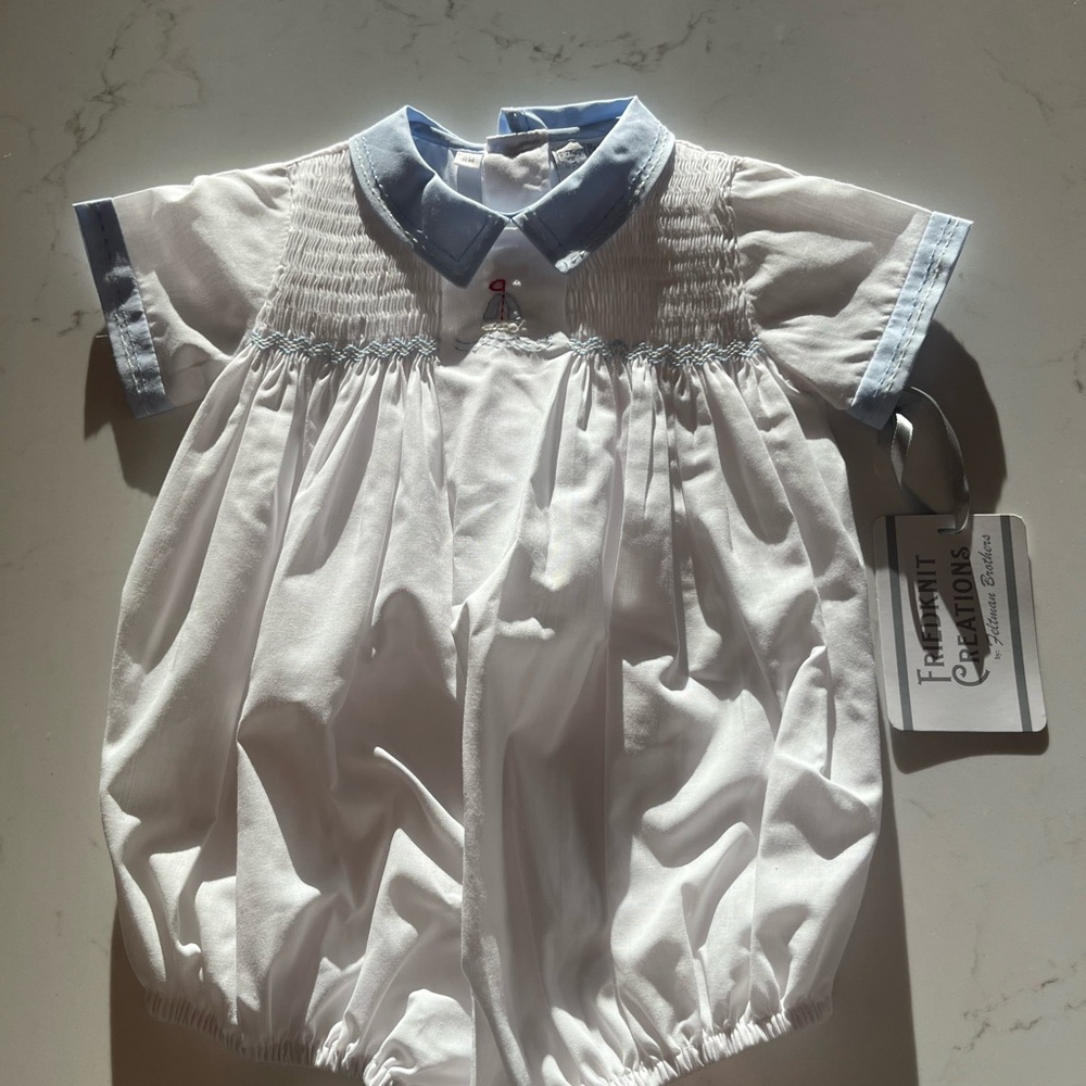 Feltman Brothers Baby Romper White Blue, Size 6mo